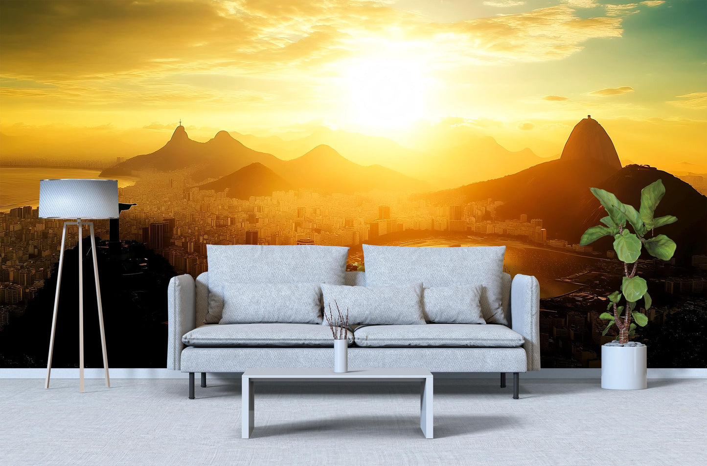 Rio Sunrise Mural – Christ Redeemer Brazil Wall Art Wallpaper Vn945