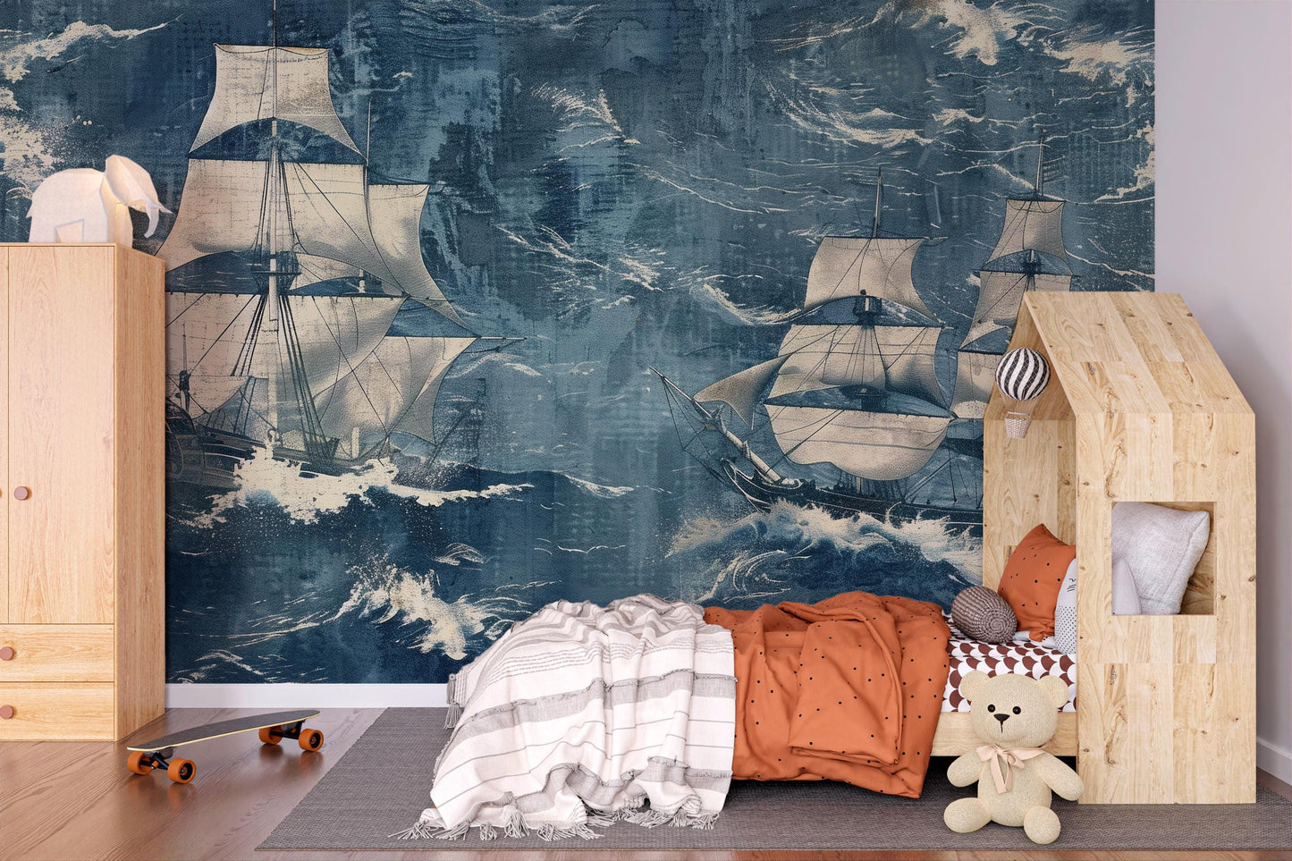 Nautical Ship Wall Mural | Ocean Sailing Wallpaper for Kids Room Vn1042