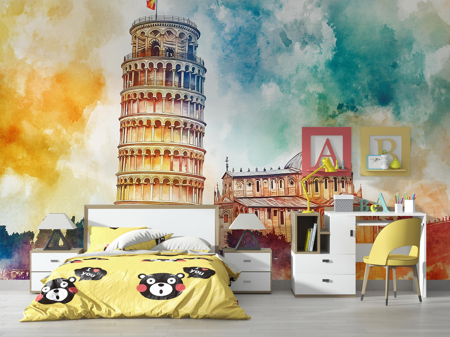 Leaning Tower of Pisa Wall Art – Italy Landmark Watercolor Print Vn952