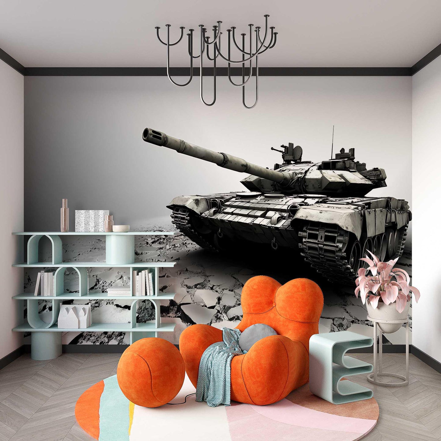 Modern Tank Wall Mural – Military Tank Wallpaper for Boys Room, Teen Bedroom Decor, Realistic War Vehicle Art for Wall Vn454