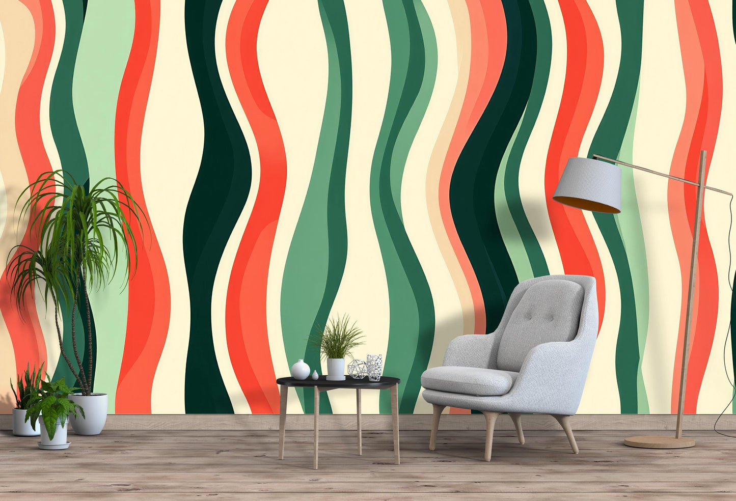 Retro Wave Stripe Wallpaper – Mid Century Modern Abstract Wall Mural Vn1018