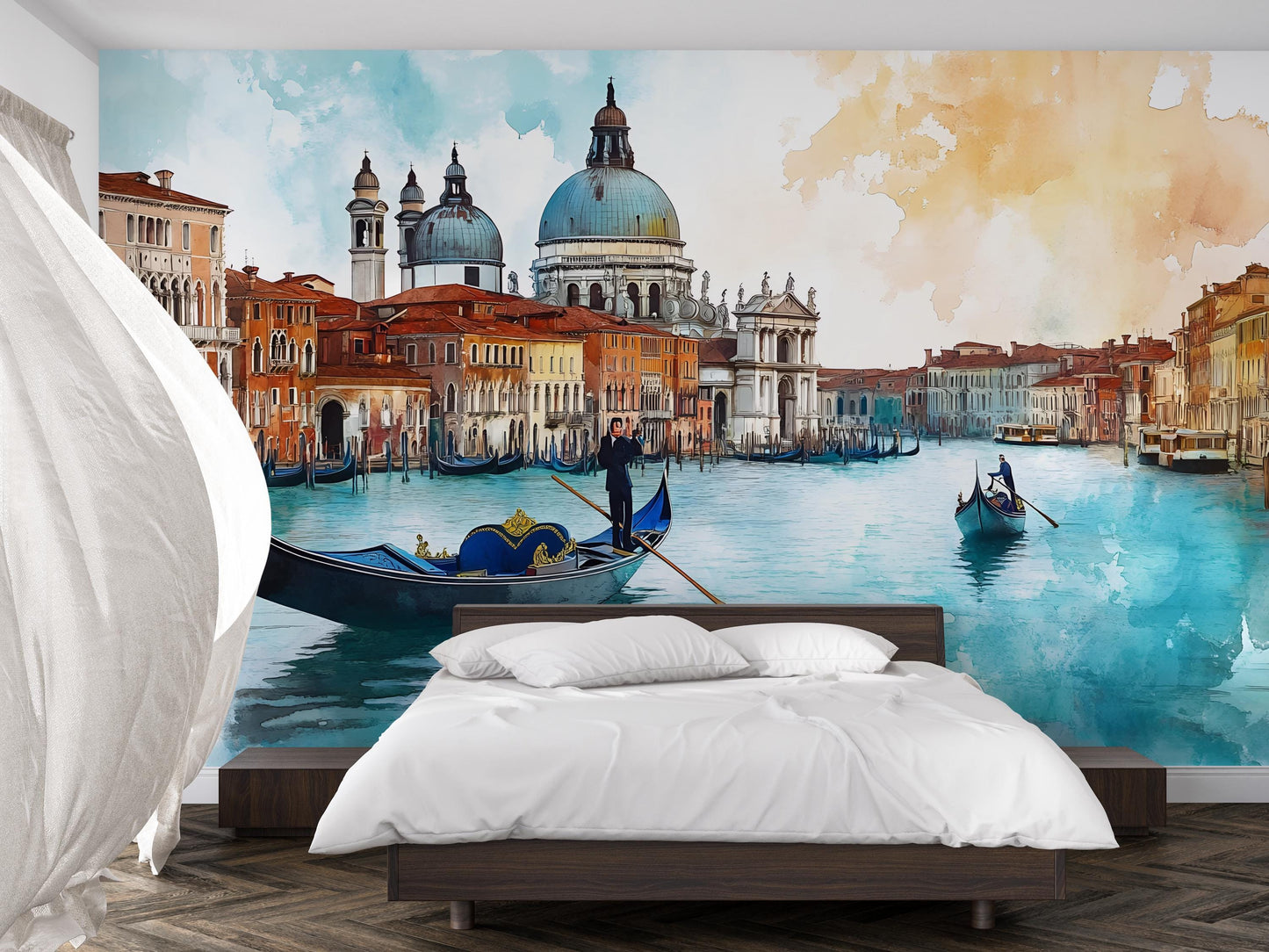 Venice Gondola Basilica Wall Mural – Watercolor Italy Grand Canal Wallpaper for Living Room & Bedroom Vn921