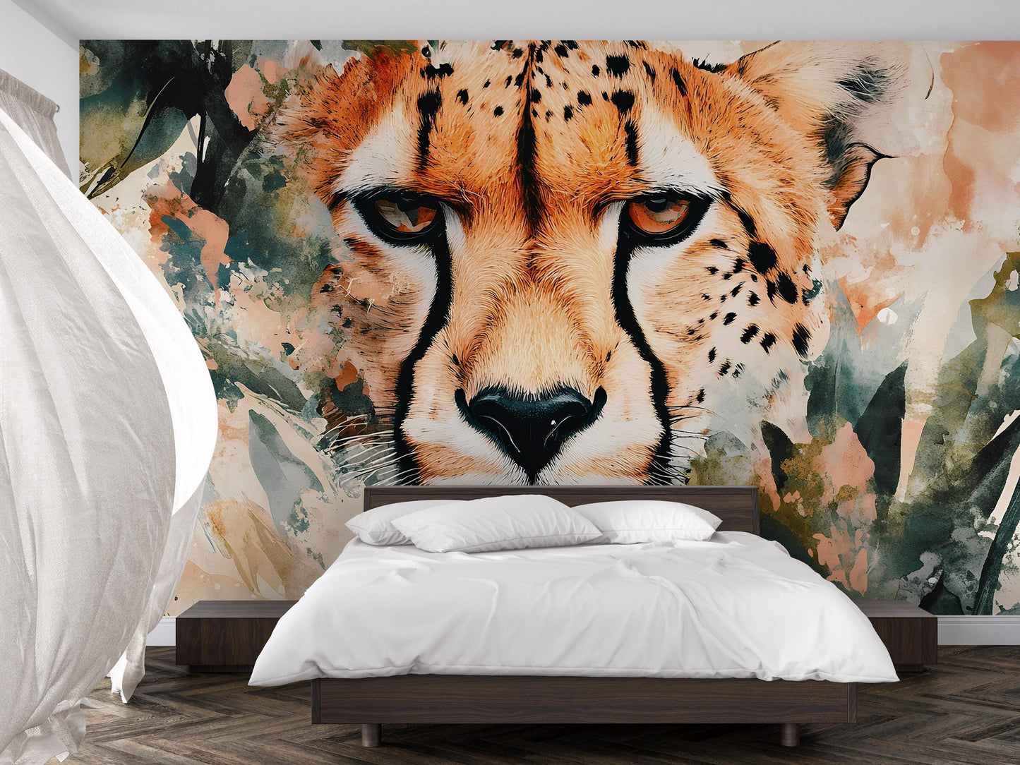 Cheetah Wall Mural for Bedroom – Safari Big Cat Wallpaper – Bold Jungle Animal Art – Modern Nature Decor for Accent Wall Vn534