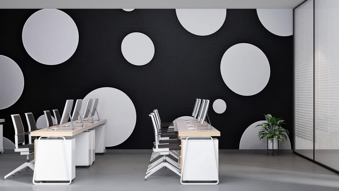 Black and White Dot Wall Mural – Minimal Modern Polka Dot Wallpaper, Bold Geometric Accent Wall for Office or Home Vn853