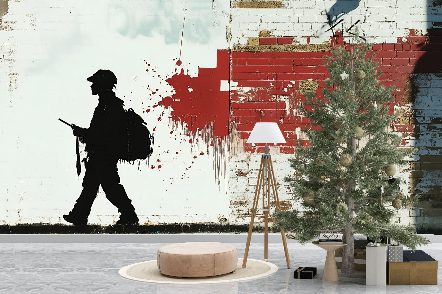 Urban Graffiti Wall Art Mural | Street Art Silhouette Print | Modern Industrial Decor for Living Room or Office Vn738