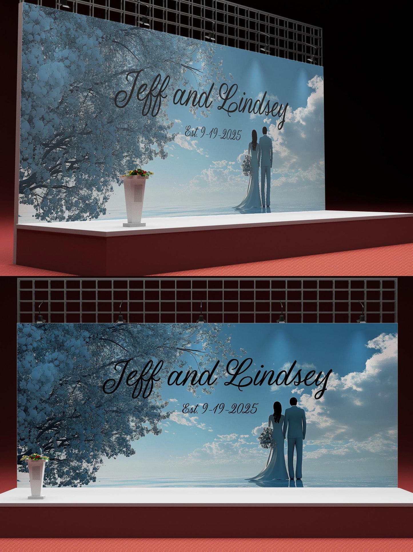 Custom Wedding Wall Art | Jeff and Lindsey Couple Name Sign | Romantic Beach Scene Mural | Established Date Anniversary Gift Decor Vn512