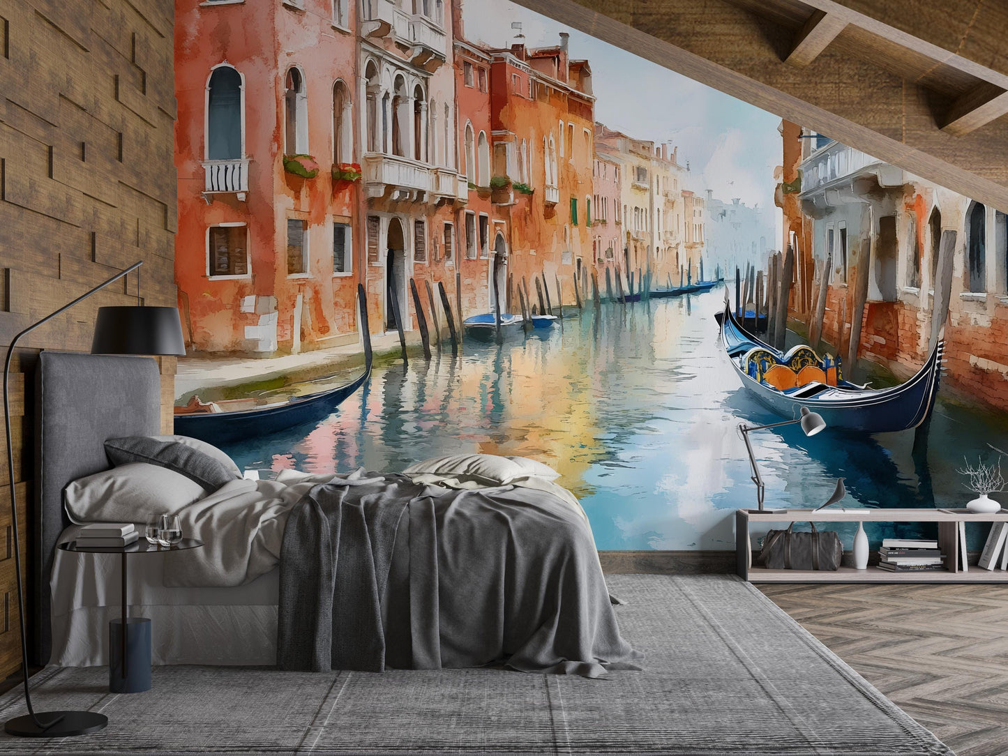 Venice Canal Gondola Wall Mural – Watercolor Italy Wallpaper Vn919