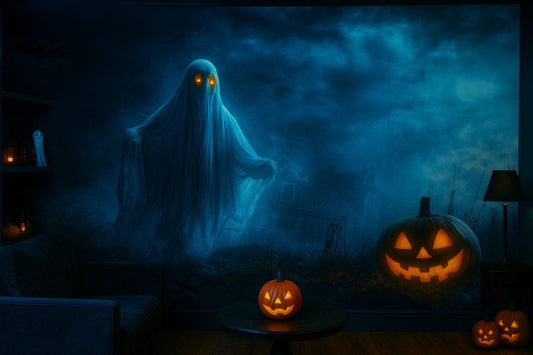 Haunted Ghost & Pumpkin Wall Mural – Spooky Halloween Bedroom Décor Vn801