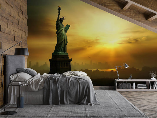 Statue of Liberty Wall Art – NYC Sunset Skyline Print Vn953