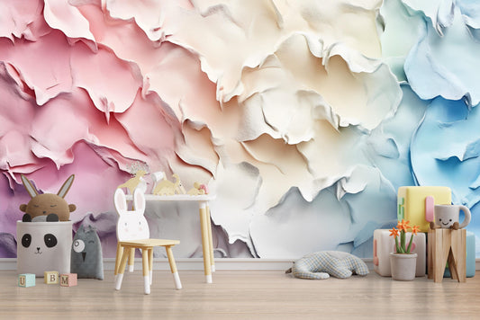 Pastel Abstract Kids Room Wall Art | Nursery Mural Printable | Soft 3D Flower Texture | Gender Neutral Baby Room Decor Vn055