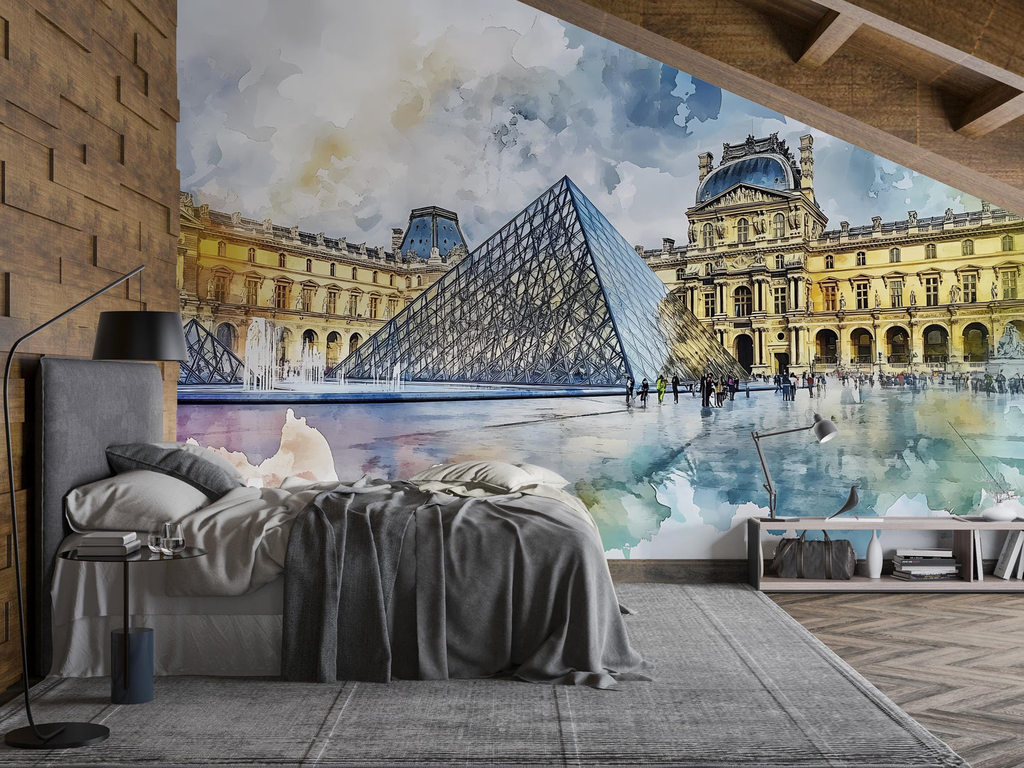 Louvre Paris Wall Mural – Watercolor Pyramid & Museum Wallpaper Vn933