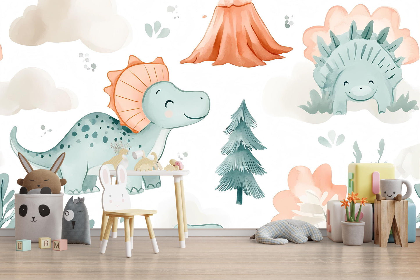 Cartoon Dinosaur Wall Mural – Cute Dino Wallpaper for Kids Room & Nursery Vn976