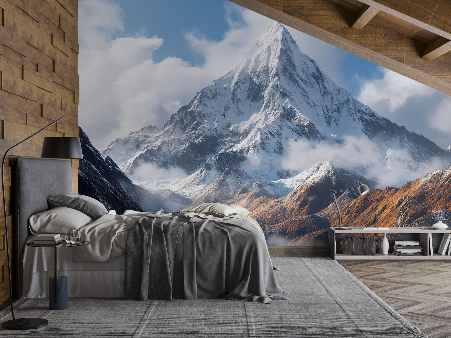 Mountain Wall Mural for Bedroom – Snowy Peak Scenic Wallpaper – Nature Landscape Mural Art Vn697
