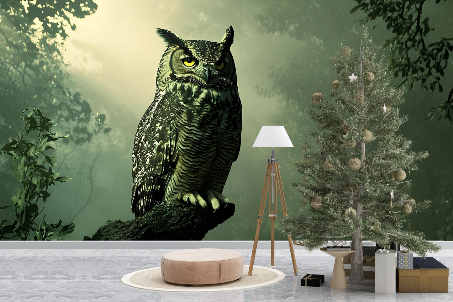 Owl Forest Wall Mural – Majestic Owl Wallpaper for Living Room, Nature Woodland Wall Art, Removable Peel and Stick Wall Decor Vn502
