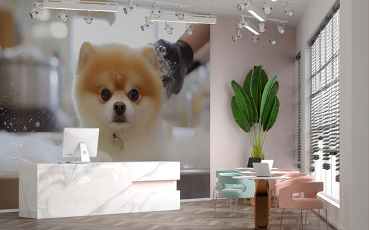 Cute Pomeranian Dog Art Print | Whimsical Pet Bathroom Decor | Surreal Animal Wall Art for Dog Lovers Vn671