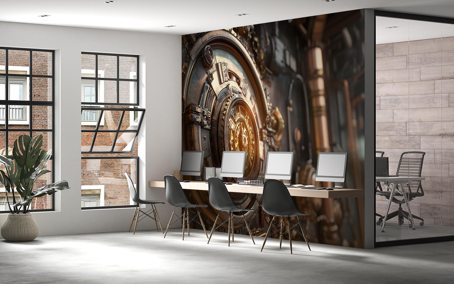 Steampunk Vault Wall Mural – Industrial Office Decor, Futuristic Steampunk Art for Home or Workplace, High-Detail Printable Artwork Vn382