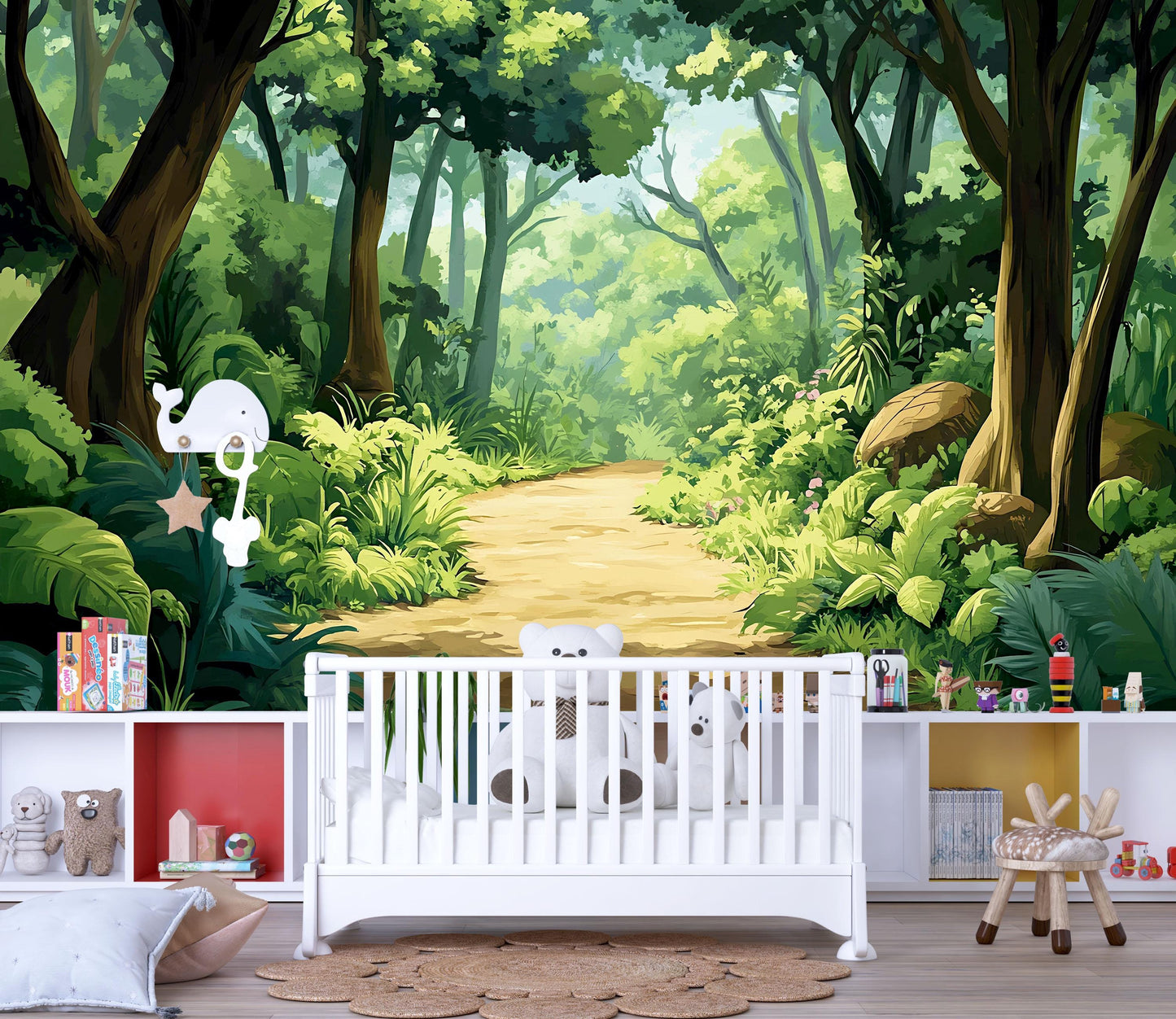 Forest Wall Mural for Kids Room – Jungle Woodland Theme Wallpaper – Nature Nursery Wall Art – Playroom Decor Vn622