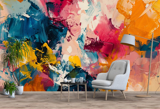 Abstract Color Wall Mural – Bold Brushstroke Paint Wallpaper, Modern Artistic Accent Wall Decor for Office, Studio or Living Room Vn1076