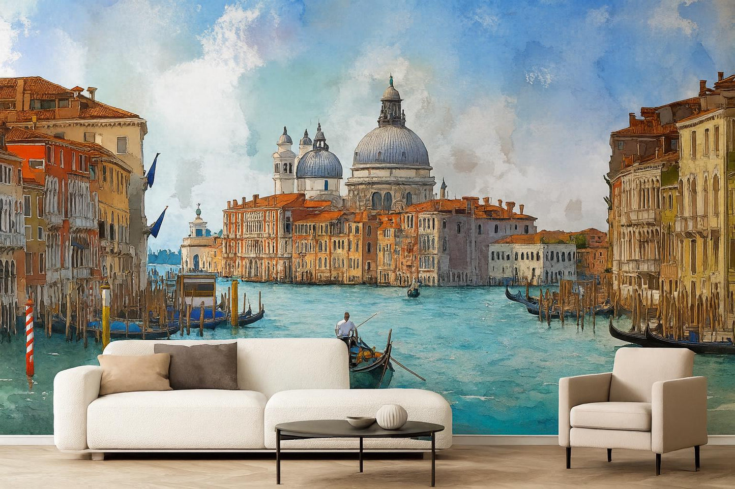Venice Canal Wall Mural – Watercolor Italy Cityscape Wallpaper Vn917