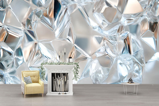 Modern Crystal Glass Wall Mural | 3D Abstract Wallpaper for Living Room or Office | Luxe Geometric Art Décor Accent Vn659