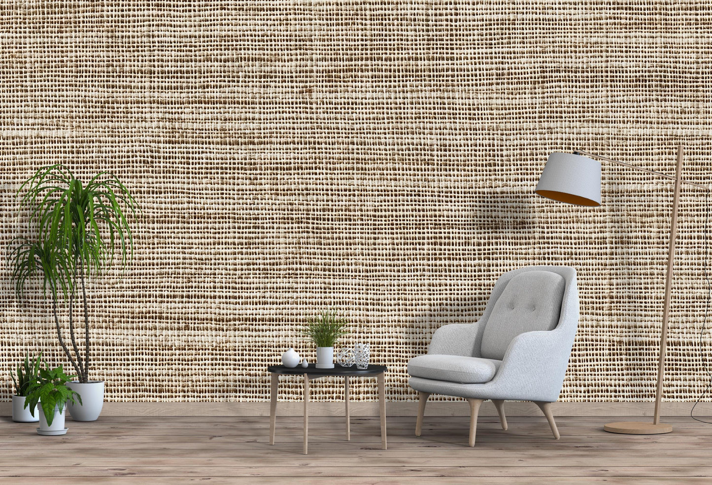 Textured Linen Wallpaper – Neutral Woven Fabric Look Wall Mural for Modern Interiors Vn1011