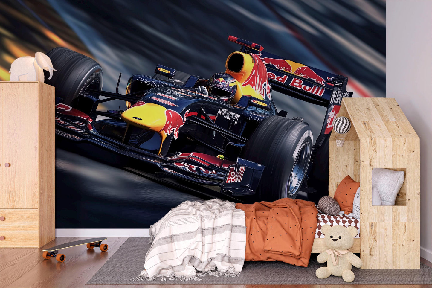 Red Bull Formula 1 Wall Mural – Racing Car Wallpaper for Boys Bedroom & Gamer Room Vn877