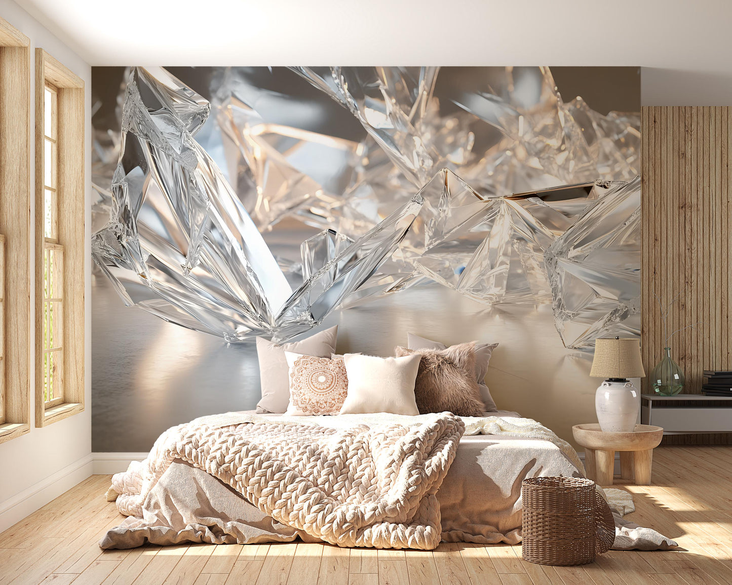 Crystal Wall Mural for Bedroom – Modern Abstract 3D Wallpaper – Luxury Crystal Art Decor Vn572