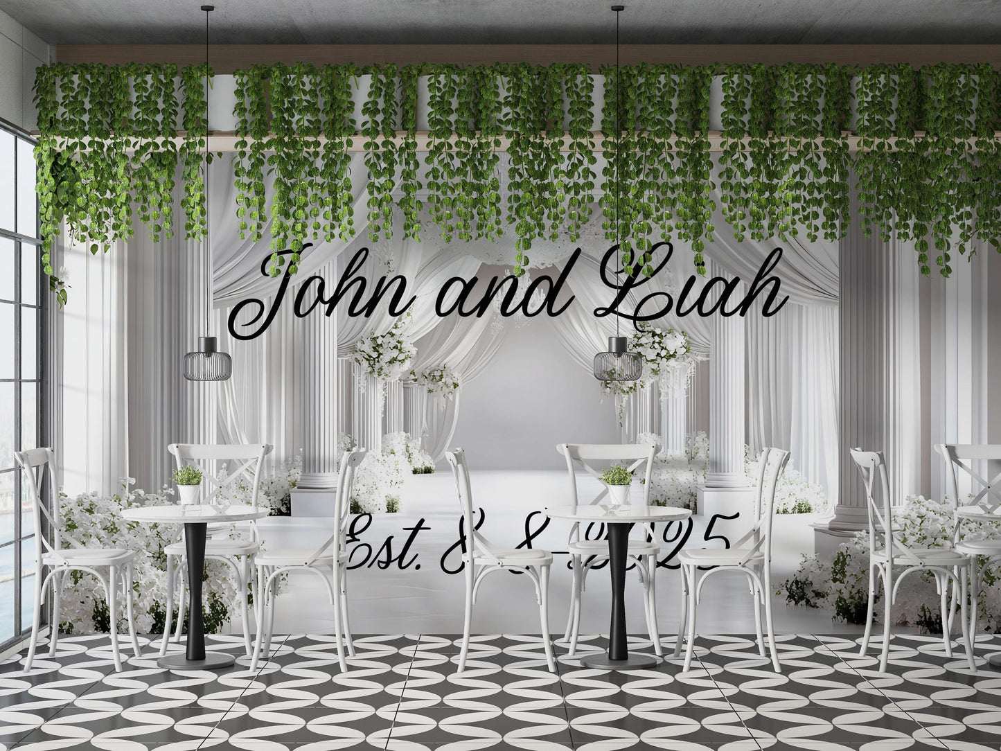 Custom Wedding Welcome Sign | Personalized Elegant White Floral Sign | Couple Name & Date | Wedding Decor Vn509