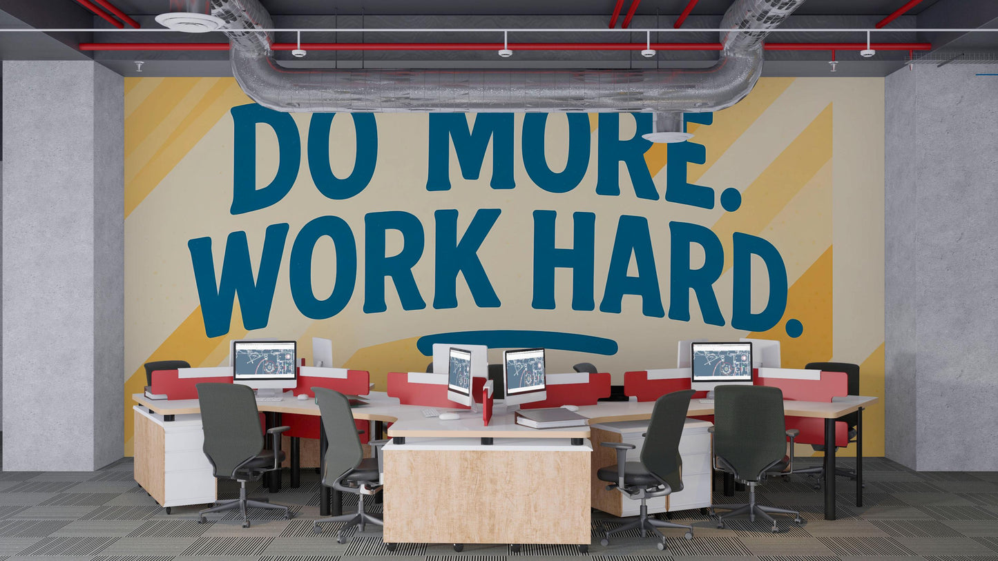 Motivational Office Wall Mural – Do More Work Hard Quote, Modern Workplace Decor Wallpaper Vn888