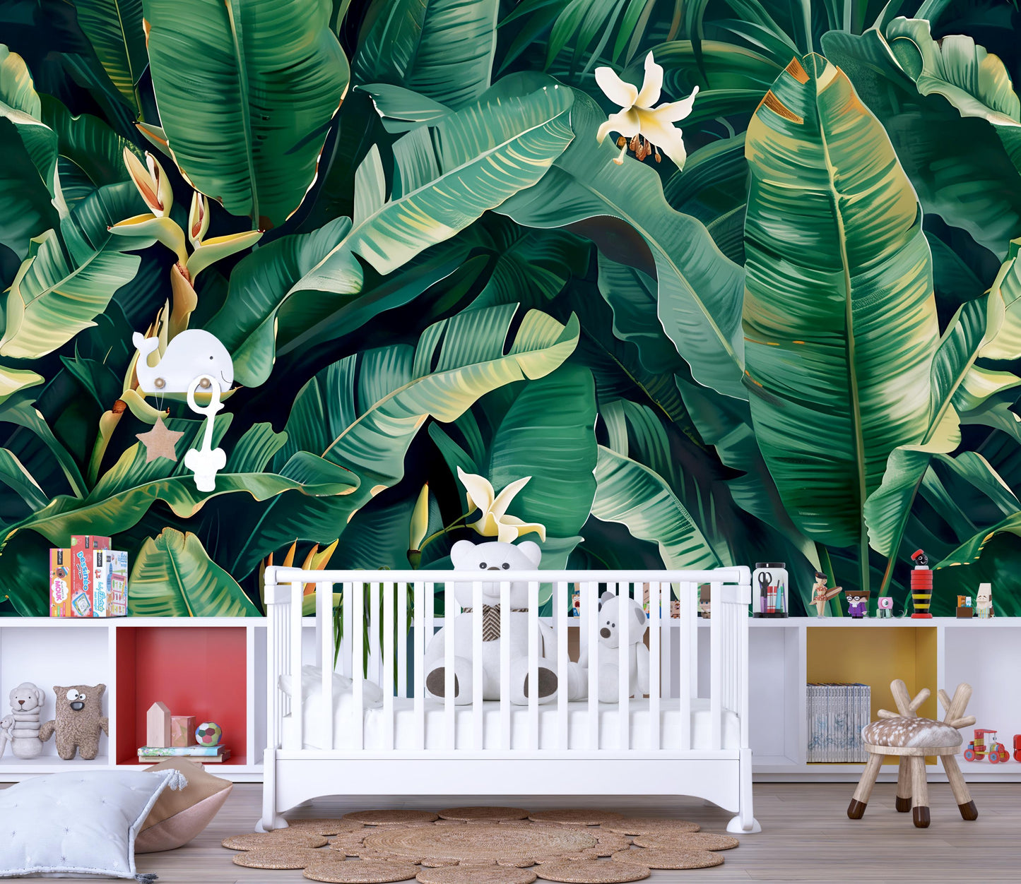 Banana Leaf Wall Mural – Tropical Jungle Botanical Wallpaper for Nursery or Living Room Vn1053