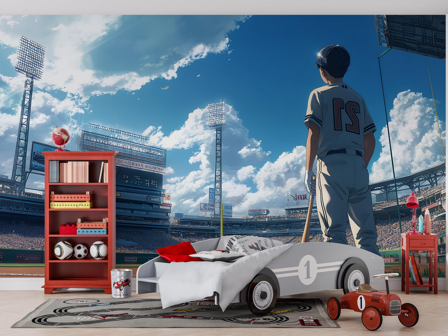 Anime Baseball Wall Mural – Sports Stadium Otaku Art Poster, Large Wallpaper for Bedroom or Game Room Decor Vn526