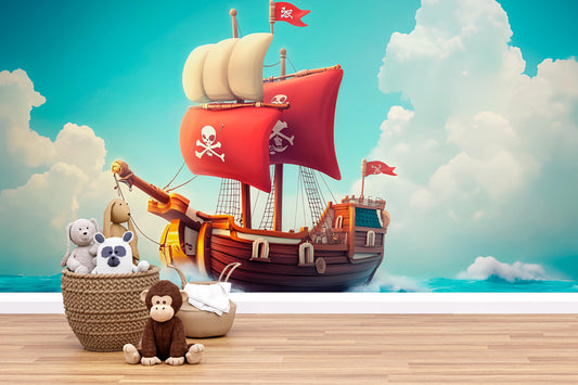 Pirate Ship Wall Mural for Kids Room – Nautical Adventure Nursery Decor  Vn 307