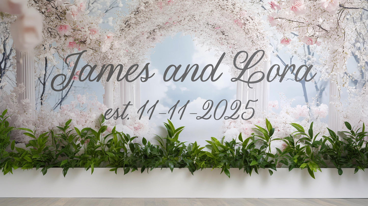 Custom Wedding Backdrop Sign | Personalized Floral Arch Wall Decor | Romantic Wedding Banner Vn515