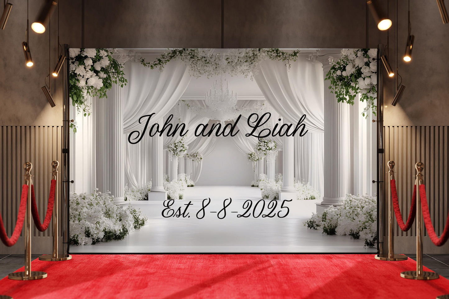 Custom Wedding Welcome Sign | Personalized Elegant White Floral Sign | Couple Name & Date | Wedding Decor Vn509