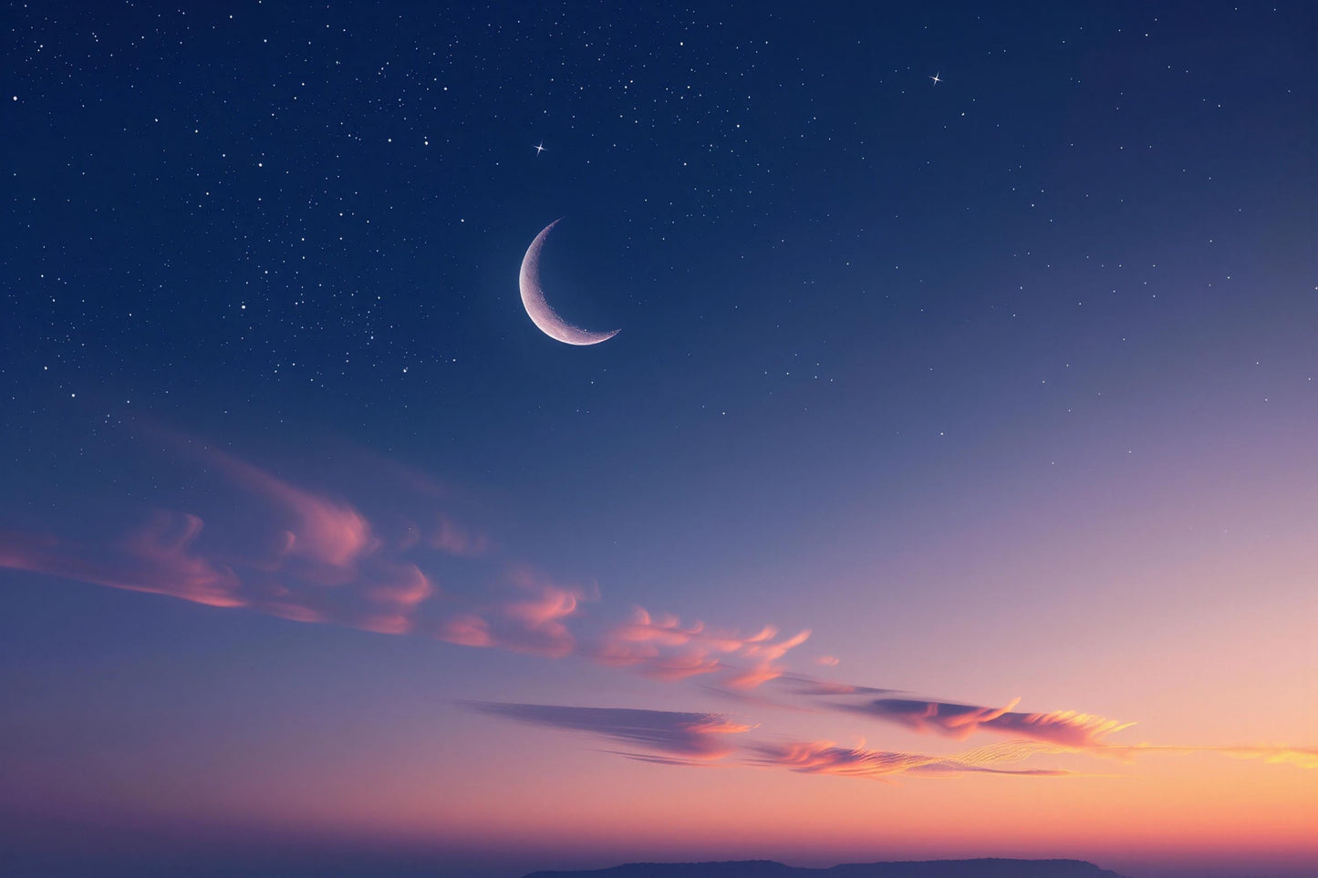 Crescent Moon Wall Mural – Starry Night Sky & Sunset Wallpaper, Celestial Accent Wall Decor for Bedroom, Nursery or Meditation Room Vn1080