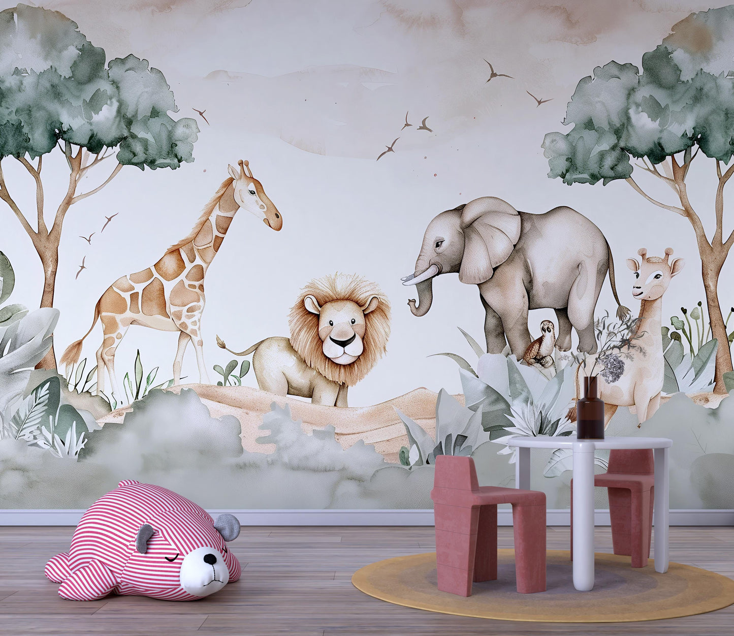 Safari Nursery Wall Mural | Jungle Animal Wallpaper Kids Room Vn1038
