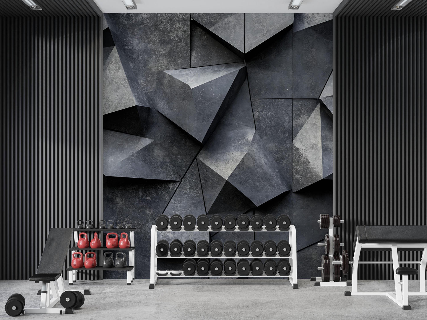 Modern Industrial Gym Wall Art | Geometric & Wood Fitness Studio Print Vn740