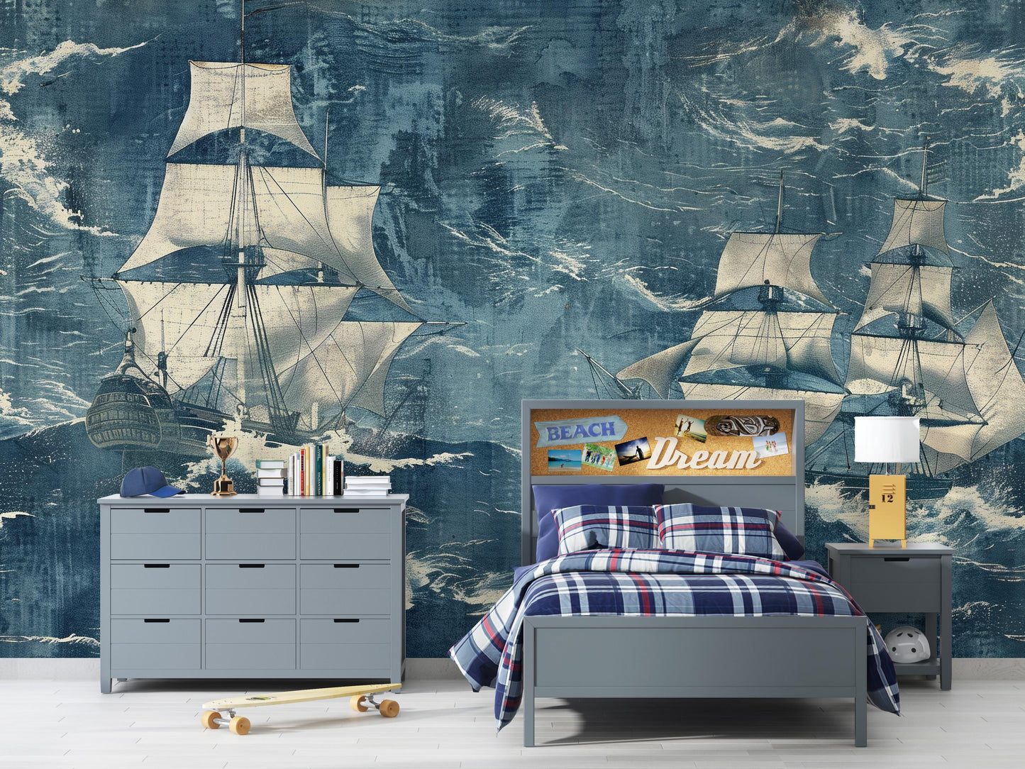 Nautical Ship Wall Mural | Ocean Sailing Wallpaper for Kids Room Vn1042