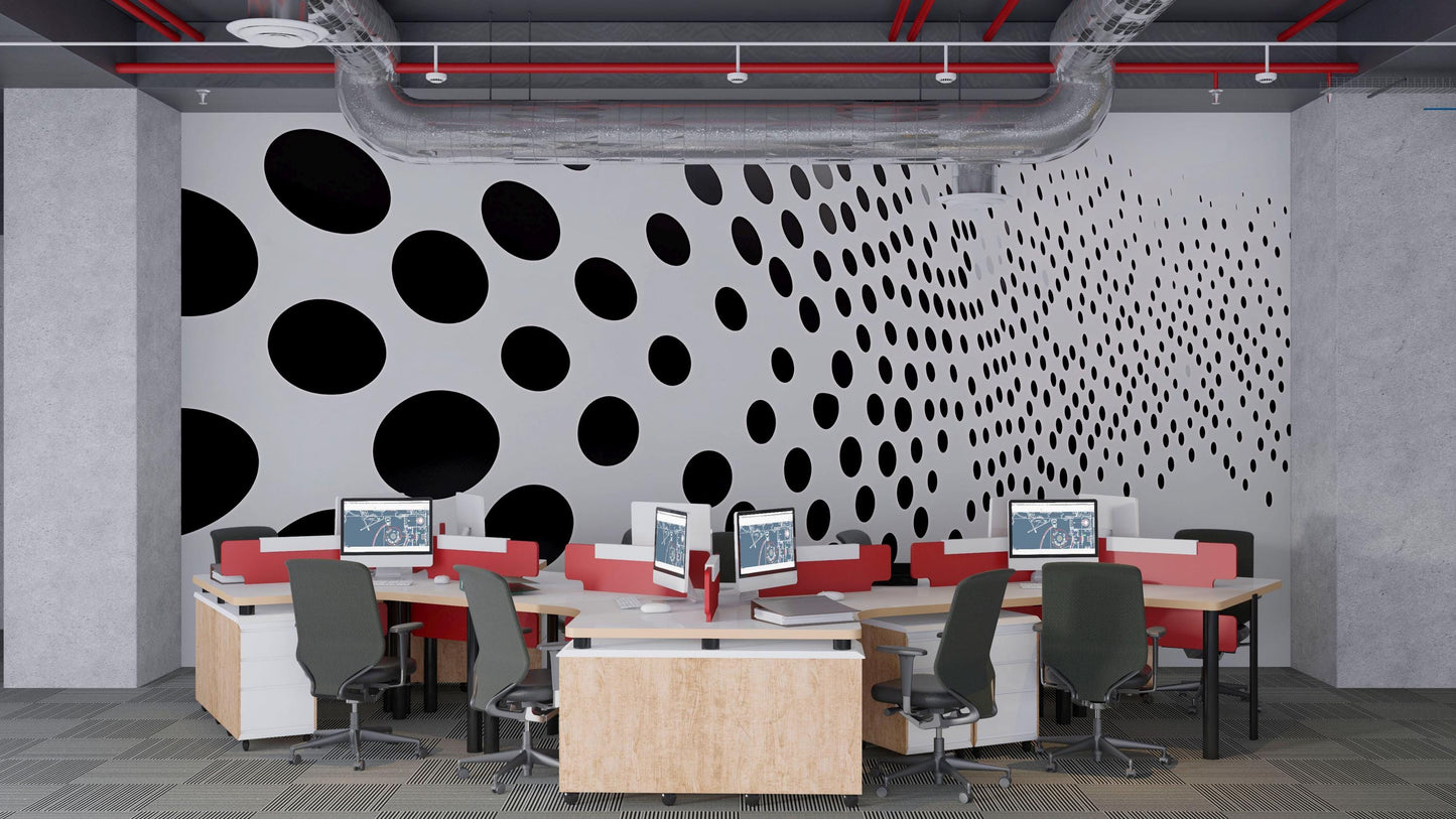 Black Dot Gradient Wall Mural – Modern Optical Illusion Wallpaper, Geometric Accent Wall for Office or Home Vn852