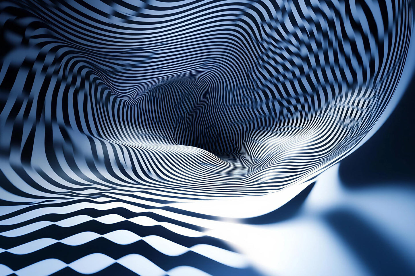 Blue White 3D Wave Wall Mural – Optical Illusion Abstract Wallpaper Vn910