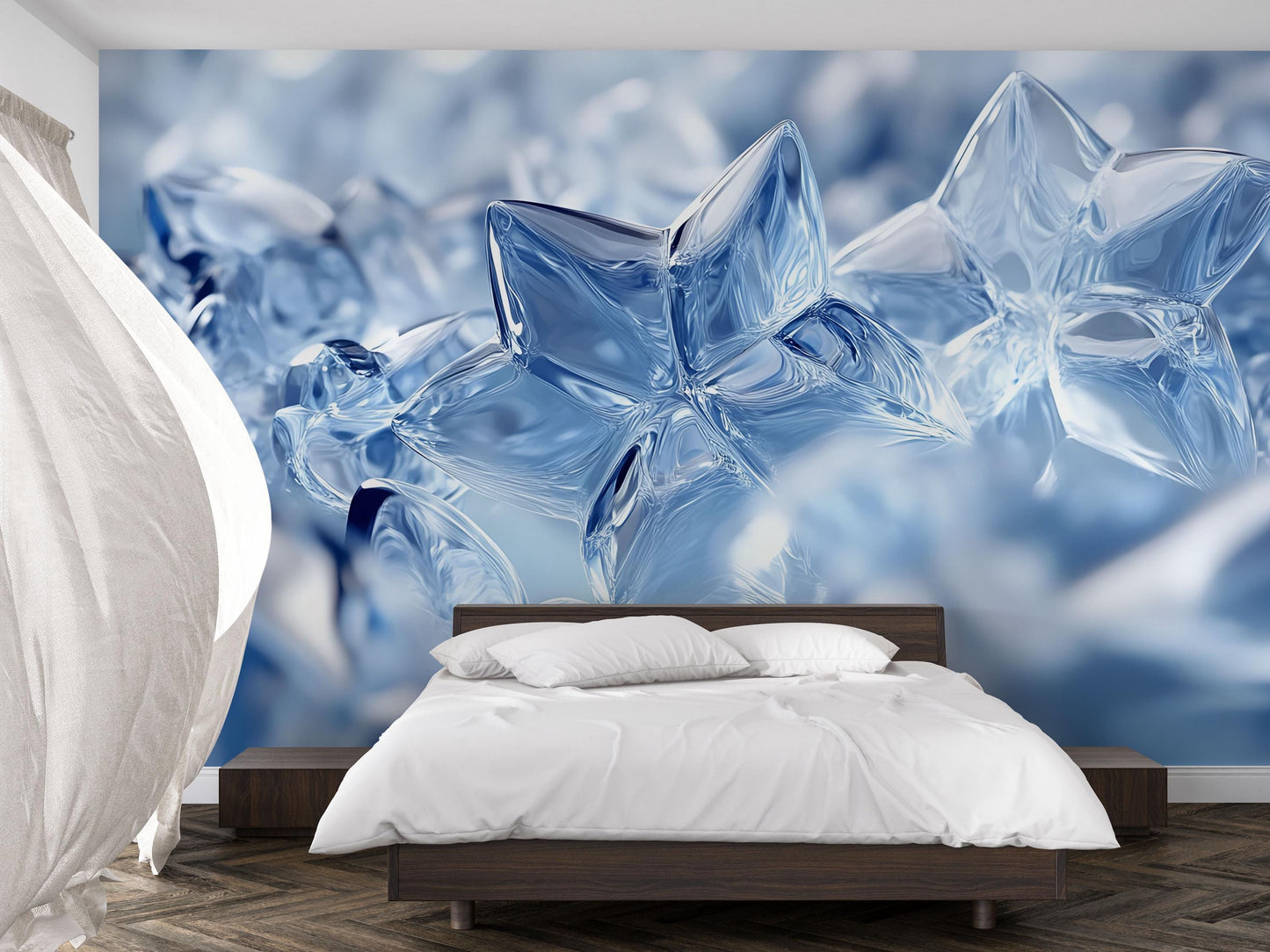 Blue Crystal Ice Snowflake Wall Mural – Winter Themed Accent Wall Art – Modern Bedroom Wallpaper – Frosty Nature Scene Décor Vn725