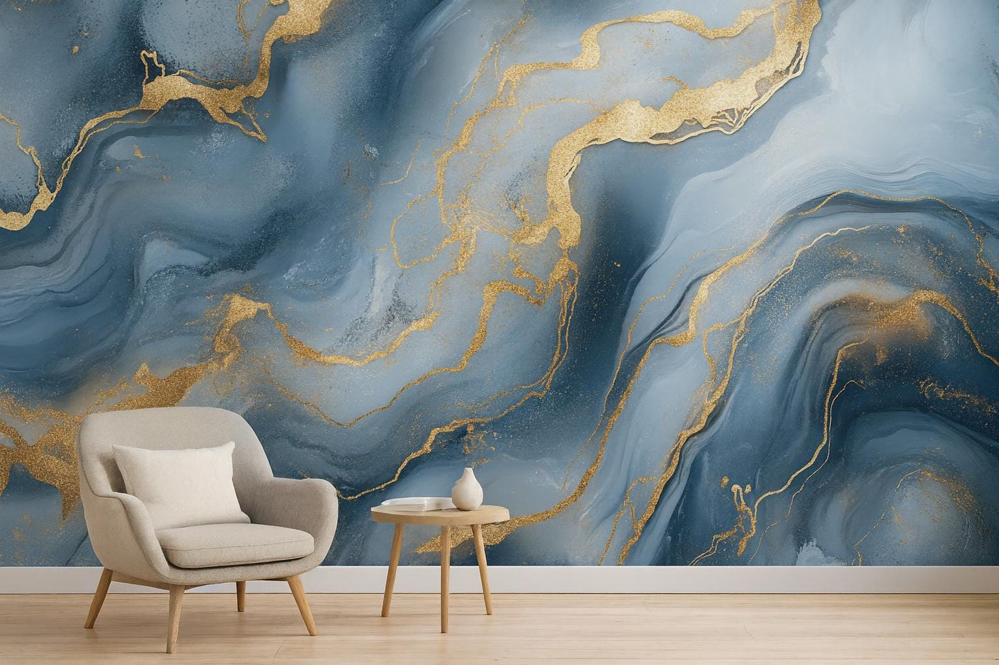 Blue Gold Marble Wall Mural – Luxury Abstract Wallpaper Vn969