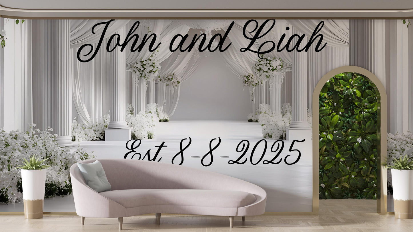 Custom Wedding Welcome Sign | Personalized Elegant White Floral Sign | Couple Name & Date | Wedding Decor Vn509