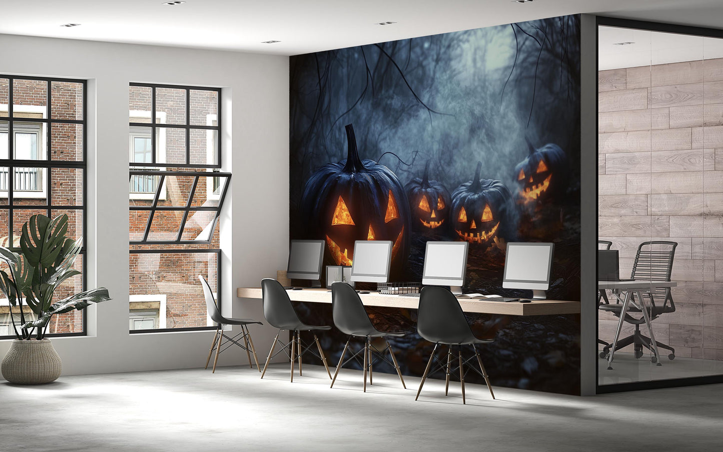 Creepy Jack-o’-Lantern Path Wall Mural – Spooky Halloween Pumpkin Wallpaper for Office or Home Vn792