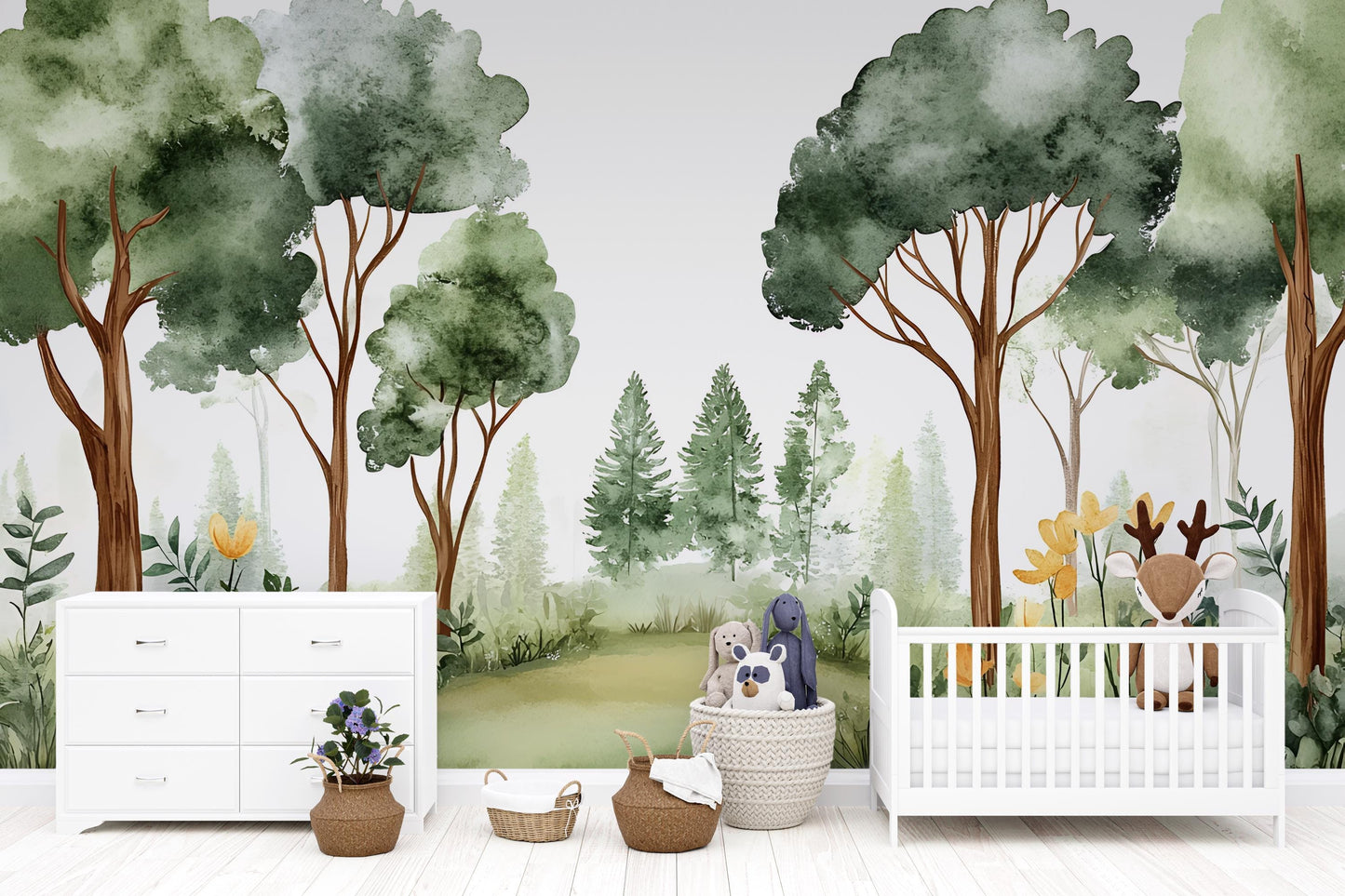 Whimsical Forest Wall Mural for Kids Room – Woodland Tree Nursery Wallpaper – Nature Wall Art for Baby or Toddler Room Decor Vn563