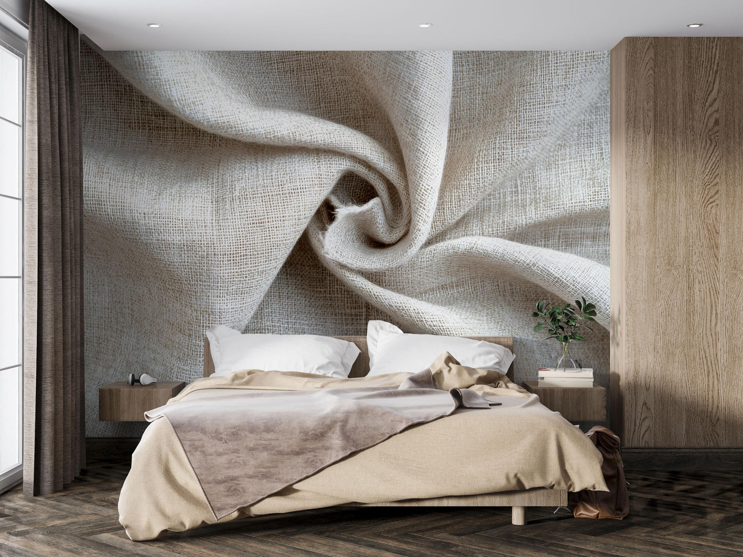 Neutral Linen Texture Wall Mural – Minimalist Beige Fabric Design Wallpaper Vn838