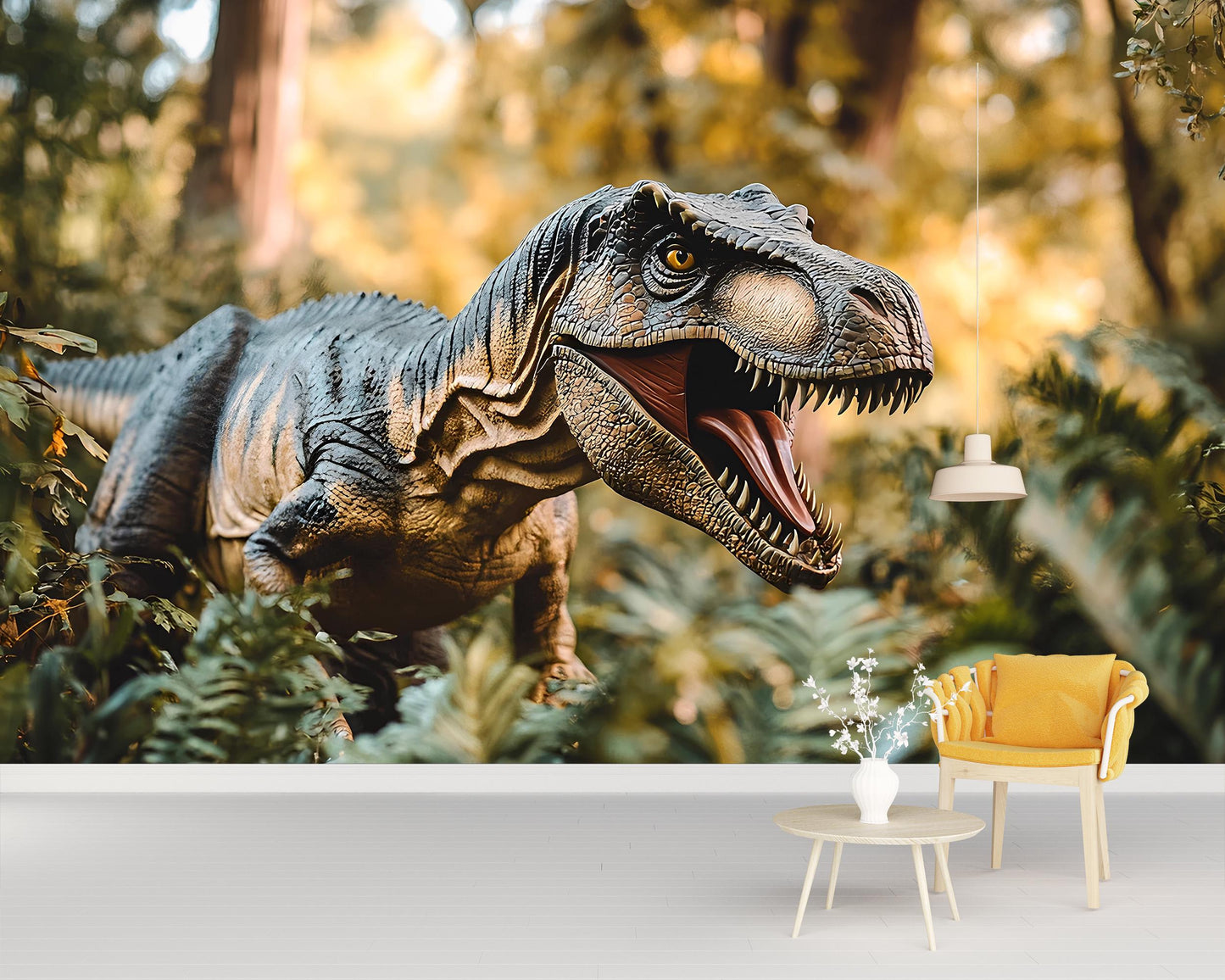 Dinosaur Wall Mural for Kids Room – 3D T-Rex Jungle Wallpaper – Boys Dinosaur Bedroom Decor Vn405