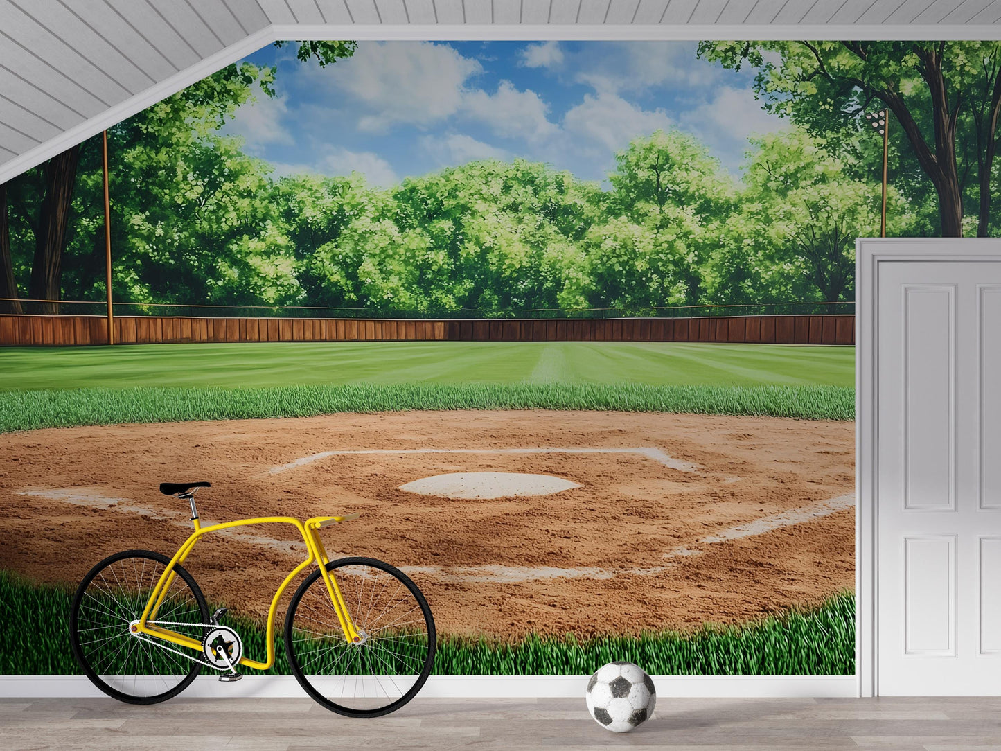 Baseball Field Wall Mural – Realistic Sports Theme Wallpaper for Boys Room, Game Room, or Man Cave Decor Vn531
