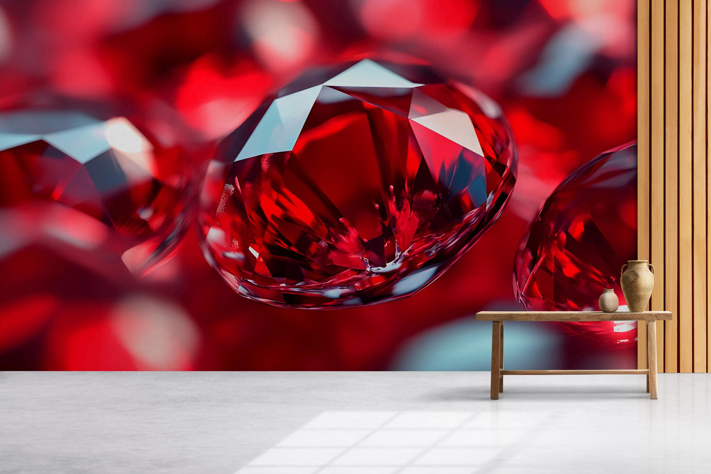 Ruby Gemstone Wall Art – Red Crystal Close-Up Mural for Luxe Interiors, Gem Theme Wallpaper, Modern Luxury Wall Decor Vn585