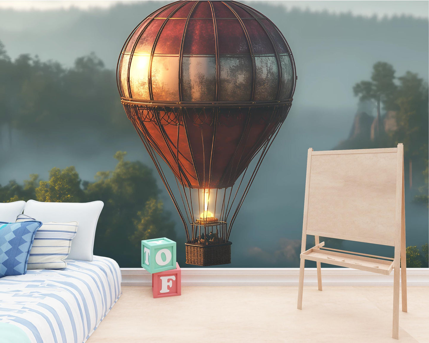 Hot Air Balloon Wall Mural Kids Room | Adventure Nursery Wall Art | Boys Girls Bedroom Decor Vn376